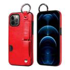 For iPhone 12 Pro Max Calf Texture Wrist Card Slot Ring Phone Case(Red) - 1