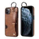 For iPhone 11 Pro Max Calf Texture Wrist Card Slot Ring Phone Case(Brown) - 1