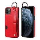 For iPhone 11 Pro Max Calf Texture Wrist Card Slot Ring Phone Case(Red) - 1