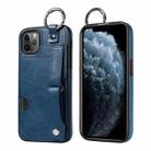 For iPhone 11 Pro Max Calf Texture Wrist Card Slot Ring Phone Case(Blue) - 1