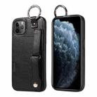 For iPhone 11 Pro Max Calf Texture Wrist Card Slot Ring Phone Case(Black) - 1