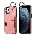 For iPhone 11 Pro Calf Texture Wrist Card Slot Ring Phone Case(Pink) - 1