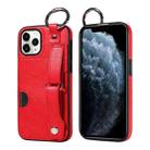 For iPhone 11 Pro Calf Texture Wrist Card Slot Ring Phone Case(Red) - 1