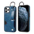 For iPhone 11 Pro Calf Texture Wrist Card Slot Ring Phone Case(Blue) - 1