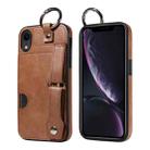 For iPhone XR Calf Texture Wrist Card Slot Ring Phone Case(Brown) - 1