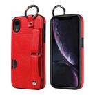 For iPhone XR Calf Texture Wrist Card Slot Ring Phone Case(Red) - 1