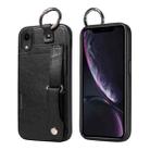 For iPhone XR Calf Texture Wrist Card Slot Ring Phone Case(Black) - 1