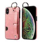 For iPhone XS Max Calf Texture Wrist Card Slot Ring Phone Case(Pink) - 1