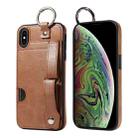 For iPhone XS Max Calf Texture Wrist Card Slot Ring Phone Case(Brown) - 1