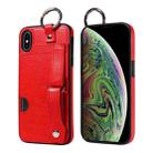 For iPhone XS Max Calf Texture Wrist Card Slot Ring Phone Case(Red) - 1