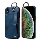 For iPhone XS Max Calf Texture Wrist Card Slot Ring Phone Case(Blue) - 1