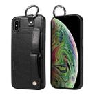 For iPhone XS Max Calf Texture Wrist Card Slot Ring Phone Case(Black) - 1