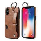 For iPhone X / XS Calf Texture Wrist Card Slot Ring Phone Case(Brown) - 1