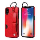 For iPhone X / XS Calf Texture Wrist Card Slot Ring Phone Case(Red) - 1