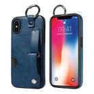 For iPhone X / XS Calf Texture Wrist Card Slot Ring Phone Case(Blue) - 1