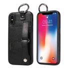 For iPhone X / XS Calf Texture Wrist Card Slot Ring Phone Case(Black) - 1