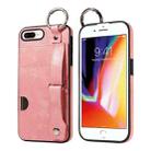 For iPhone 7 Plus / 8 Plus Calf Texture Wrist Card Slot Ring Phone Case(Pink) - 1