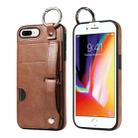 For iPhone 7 Plus / 8 Plus Calf Texture Wrist Card Slot Ring Phone Case(Brown) - 1