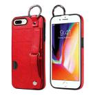 For iPhone 7 Plus / 8 Plus Calf Texture Wrist Card Slot Ring Phone Case(Red) - 1