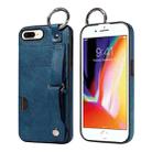 For iPhone 7 Plus / 8 Plus Calf Texture Wrist Card Slot Ring Phone Case(Blue) - 1