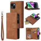 For iPhone 15 Multifunctional Multi-Card Wallet Phone Leather Case(Brown) - 1