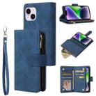 For iPhone 15 Plus Multifunctional Multi-Card Wallet Phone Leather Case(Blue) - 1