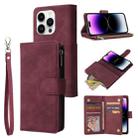 For iPhone 15 Pro Multifunctional Multi-Card Wallet Phone Leather Case(Wine Red) - 1