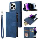 For iPhone 15 Pro Multifunctional Multi-Card Wallet Phone Leather Case(Blue) - 1