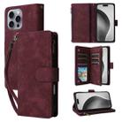 For iPhone 16 Pro Max Multifunctional Multi-Card Wallet Phone Leather Case(Wine Red) - 1