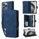 For iPhone 16 Pro Max Multifunctional Multi-Card Wallet Phone Leather Case(Blue) - 1