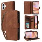 For iPhone 16 Plus Multifunctional Multi-Card Wallet Phone Leather Case(Brown) - 1