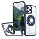 For iPhone 15 Pro Max Transparent U-Ring Holder MagSafe Magnetic Phone Case(Blue) - 1