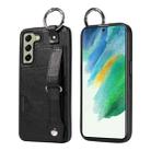 For Samsung Galaxy S21 FE 5G Calf Texture Wrist Card Slot Ring Phone Case(Black) - 1