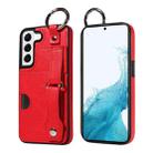 For Samsung Galaxy S22 5G Calf Texture Wrist Card Slot Ring Phone Case(Red) - 1