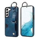 For Samsung Galaxy S22 5G Calf Texture Wrist Card Slot Ring Phone Case(Blue) - 1