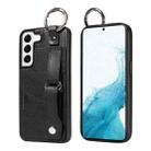 For Samsung Galaxy S22 5G Calf Texture Wrist Card Slot Ring Phone Case(Black) - 1