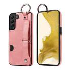 For Samsung Galaxy S22+ 5G Calf Texture Wrist Card Slot Ring Phone Case(Pink) - 1