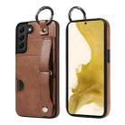 For Samsung Galaxy S22+ 5G Calf Texture Wrist Card Slot Ring Phone Case(Brown) - 1