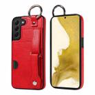 For Samsung Galaxy S22+ 5G Calf Texture Wrist Card Slot Ring Phone Case(Red) - 1