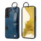 For Samsung Galaxy S22+ 5G Calf Texture Wrist Card Slot Ring Phone Case(Blue) - 1