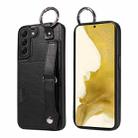 For Samsung Galaxy S22+ 5G Calf Texture Wrist Card Slot Ring Phone Case(Black) - 1