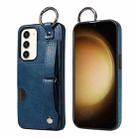 For Samsung Galaxy S23 5G Calf Texture Wrist Card Slot Ring Phone Case(Blue) - 1