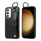 For Samsung Galaxy S23 5G Calf Texture Wrist Card Slot Ring Phone Case(Black) - 1