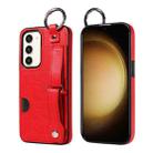 For Samsung Galaxy S23+ 5G Calf Texture Wrist Card Slot Ring Phone Case(Red) - 1