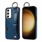 For Samsung Galaxy S23+ 5G Calf Texture Wrist Card Slot Ring Phone Case(Blue) - 1