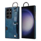 For Samsung Galaxy S23 Ultra 5G Calf Texture Wrist Card Slot Ring Phone Case(Blue) - 1