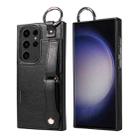 For Samsung Galaxy S23 Ultra 5G Calf Texture Wrist Card Slot Ring Phone Case(Black) - 1