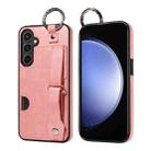 For Samsung Galaxy S23 FE 5G Calf Texture Wrist Card Slot Ring Phone Case(Pink) - 1