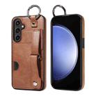 For Samsung Galaxy S23 FE 5G Calf Texture Wrist Card Slot Ring Phone Case(Brown) - 1