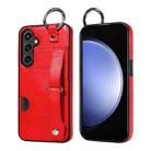 For Samsung Galaxy S23 FE 5G Calf Texture Wrist Card Slot Ring Phone Case(Red) - 1